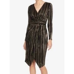 Rachel Rachel Roy Long Sleeve Faux-wrap dress metallic gold stripes Medium